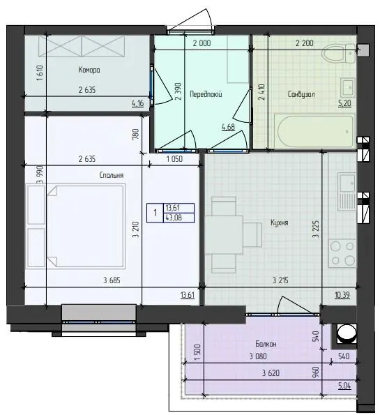 ЖК 9 Район — 43.1 м²