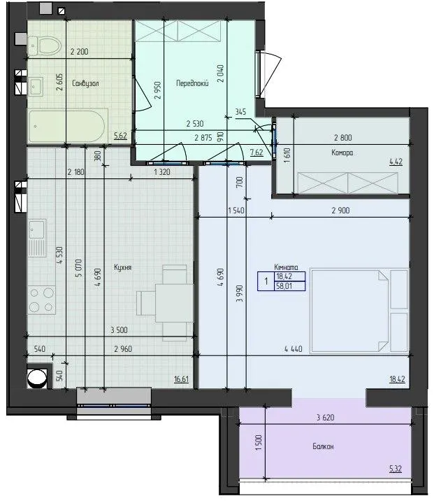 ЖК 9 Район — 58 м²