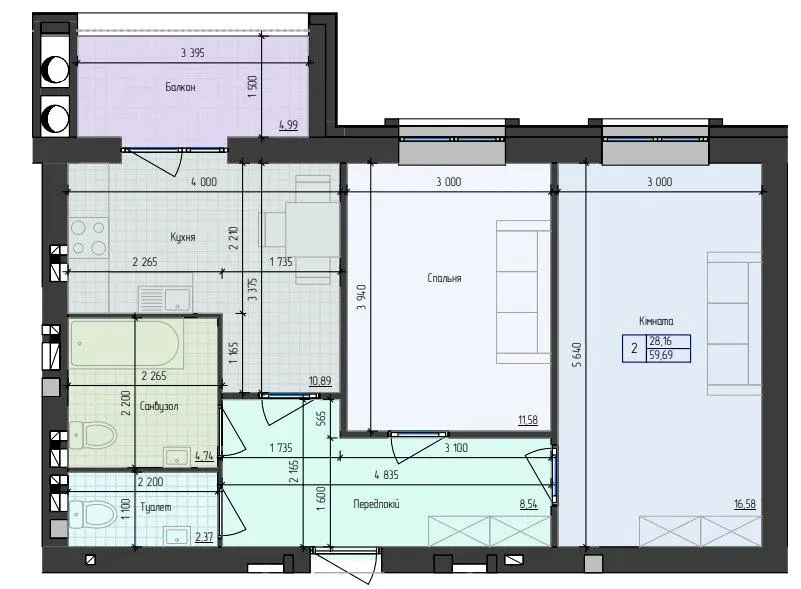 ЖК 9 Район — 59.7 м²
