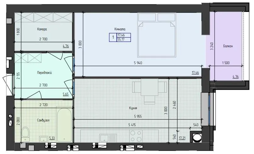 ЖК 9 Район — 55.2 м²