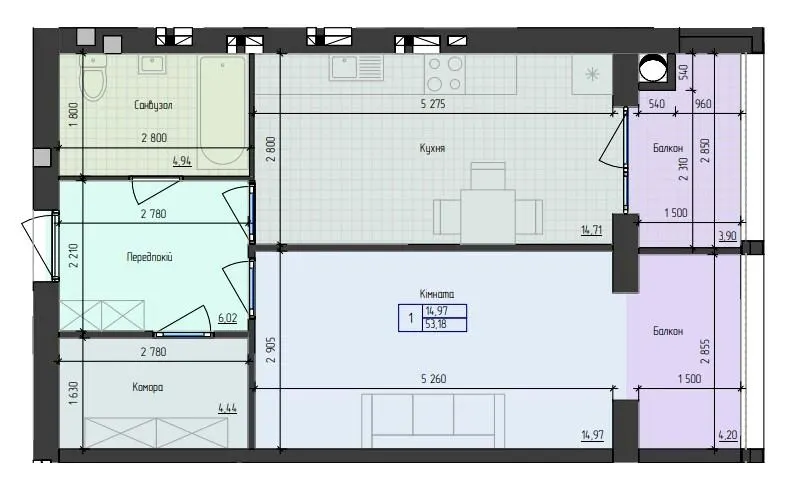 ЖК 9 Район — 53.2 м²