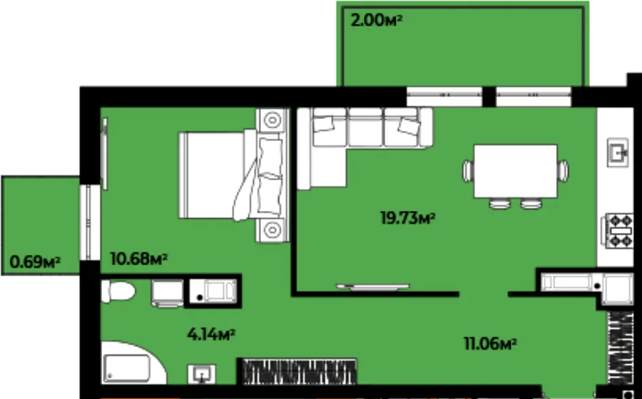 ЖК CONTINENT GREEN — 48.3 м²