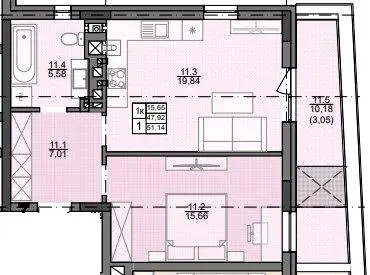 ЖК Лисика Hall — 51.1 м²