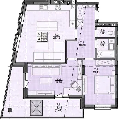 ЖК Лисика Hall — 79.7 м²