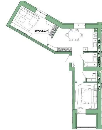 ЖК Хвоя — 67.6 м²