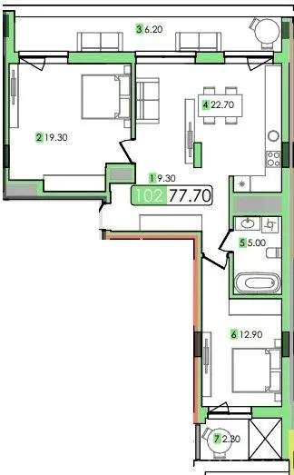 ЖК Мрія — 77.7 м²