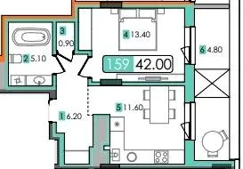 1-комнатная квартира, 42 м², Трускавец — фото 1