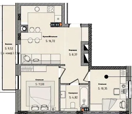 ЖК Moon club — 56.8 м²