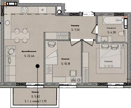 ЖК Moon club — 58.9 м²