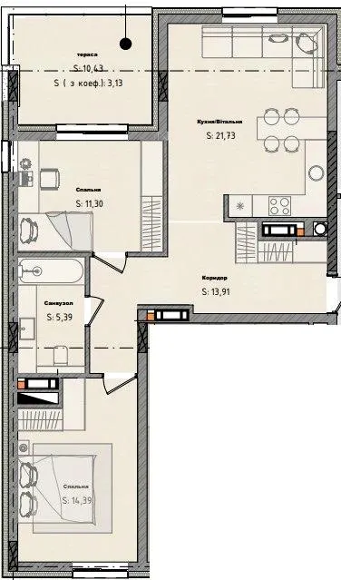 ЖК Moon club — 69.7 м²