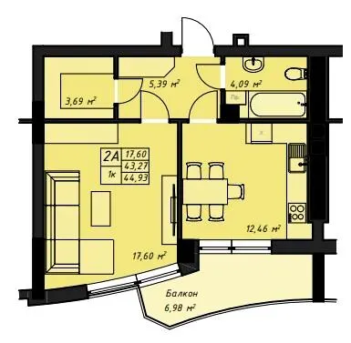 ЖК Amber Park — 45.3 м²