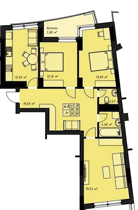 ЖК Amber Park — 85.8 м²