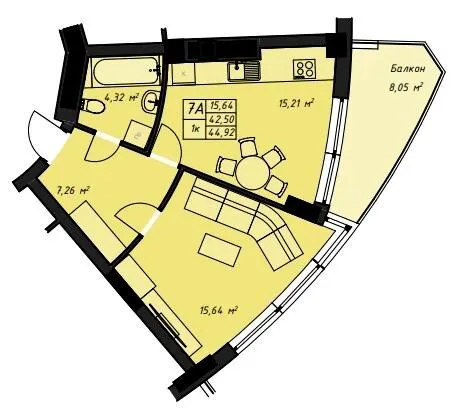 ЖК Amber Park — 44.9 м²