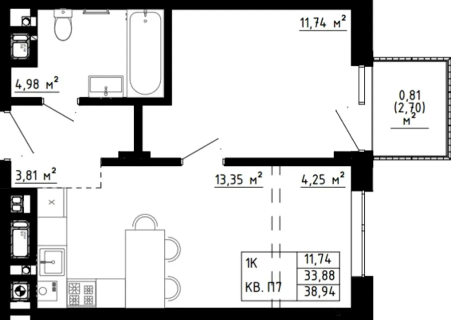ЖК Шведський квартал — 38.9 м²