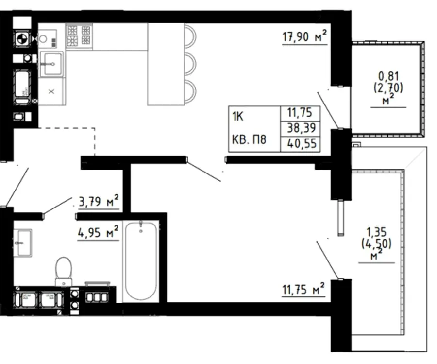 ЖК Шведський квартал — 40.6 м²