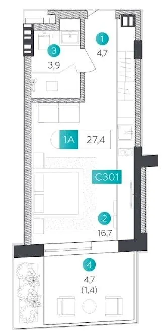Апарт-готель VELMY — 27.4 м²