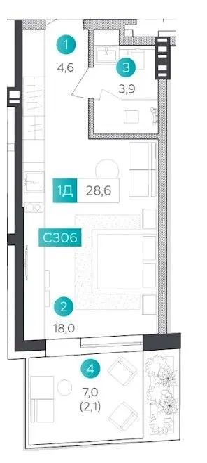 Апарт-готель VELMY — 28.6 м²