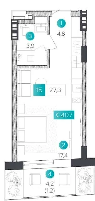 Апарт-готель VELMY — 27.3 м²
