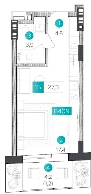 Апарт-готель VELMY — 27.3 м²