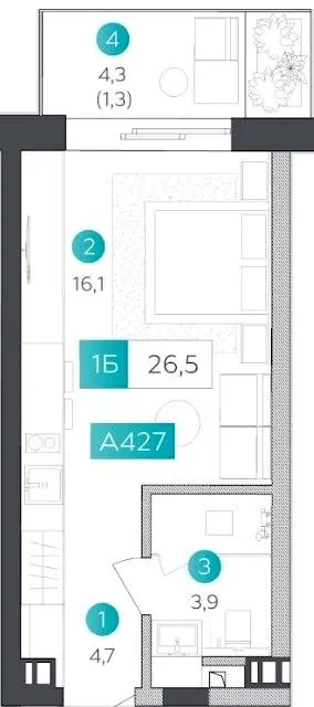 Апарт-готель VELMY — 26.5 м²