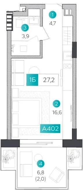 Апарт-готель VELMY — 27.2 м²