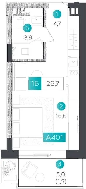 Апарт-готель VELMY — 26.7 м²