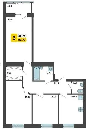 3-кімнатна квартира, 83 м², Ковель