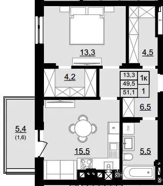 ЖК Смарагд — 51.1 м²