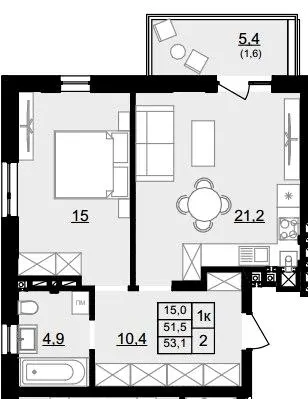 ЖК Смарагд — 53.1 м²