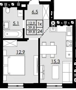 ЖК Смарагд — 39.8 м²