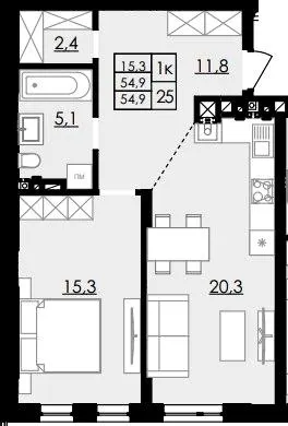 ЖК Смарагд — 54.9 м²