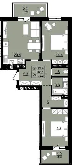 ЖК Смарагд — 72.2 м²