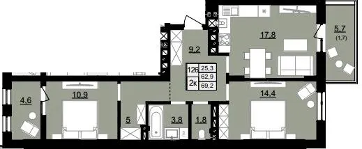 ЖК Смарагд — 69.2 м²