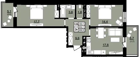 ЖК Смарагд — 69.3 м²