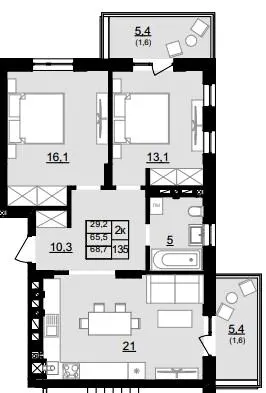 ЖК Смарагд — 68.7 м²