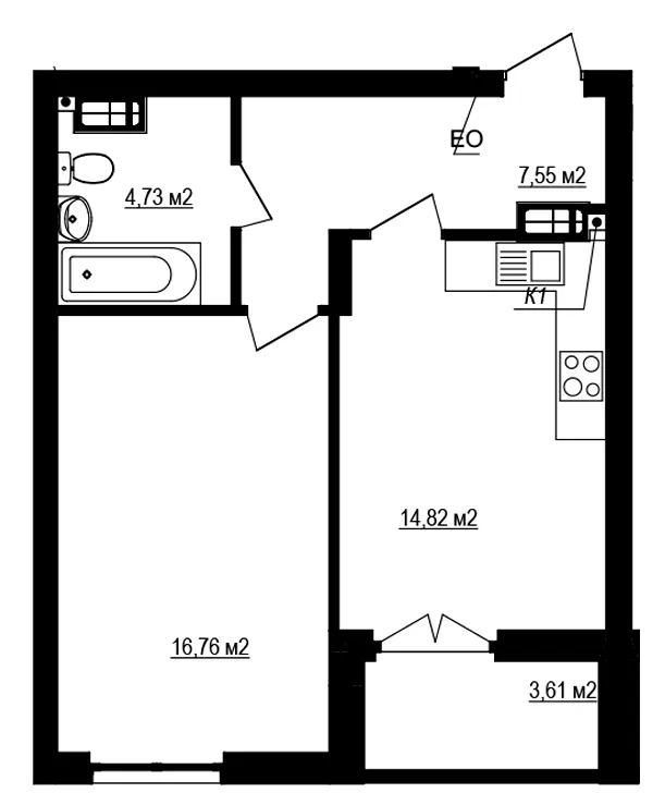 ЖК Щасливий Grand — 45.7 м²