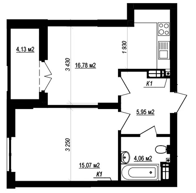 ЖК Щасливий Grand — 43.9 м²