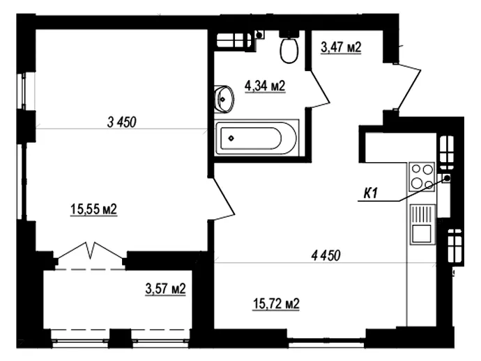 ЖК Щасливий Grand — 42.7 м²