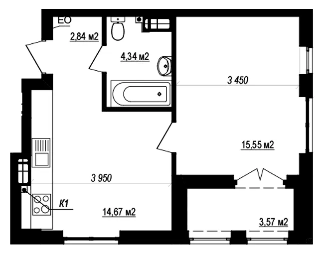 ЖК Щасливий Grand — 41 м²