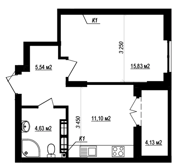 ЖК Щасливий Grand — 39.2 м²