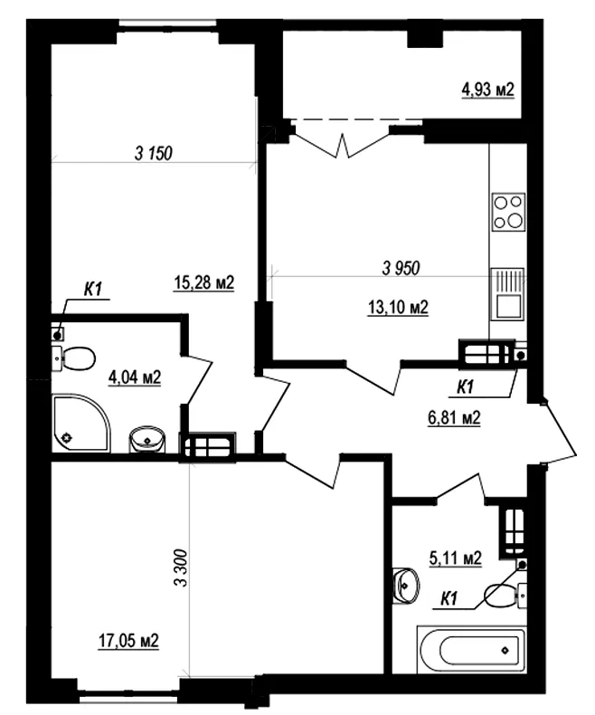 ЖК Щасливий Grand — 63.9 м²