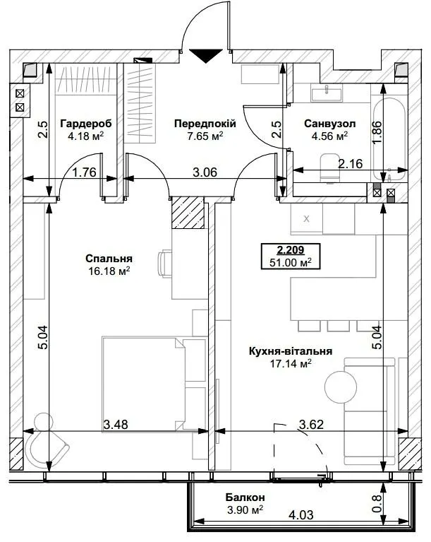 ЖК Park Residence — 51 м²