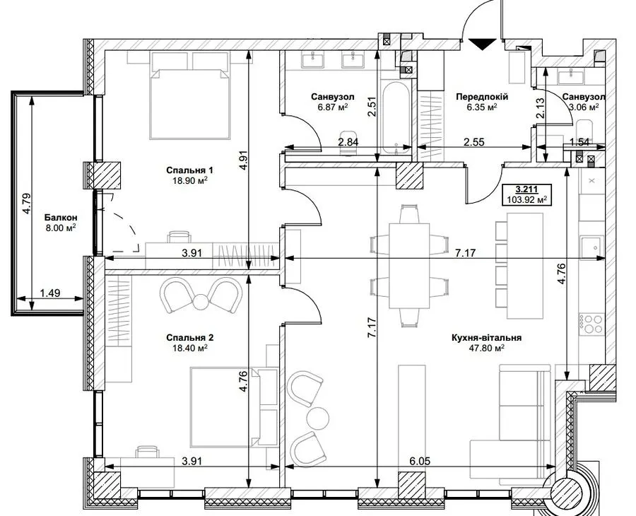 ЖК Park Residence — 103.9 м²