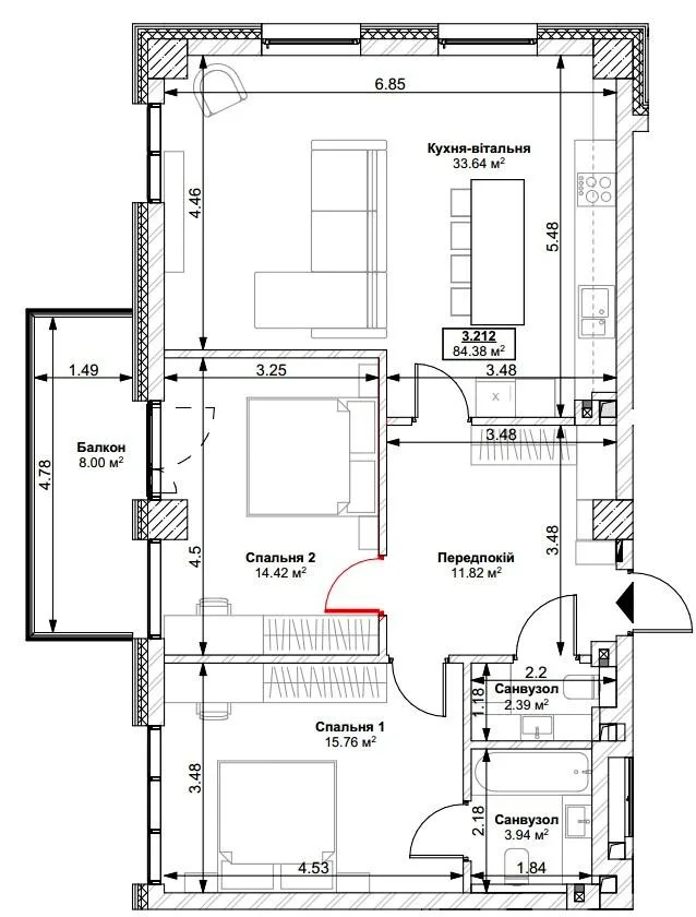 2-комнатная квартира, 84 м², вул. Героїв 72-ї Бригади, 5, Белая Церковь — фото 1