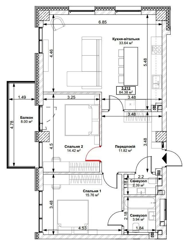 ЖК Park Residence — 84.4 м²