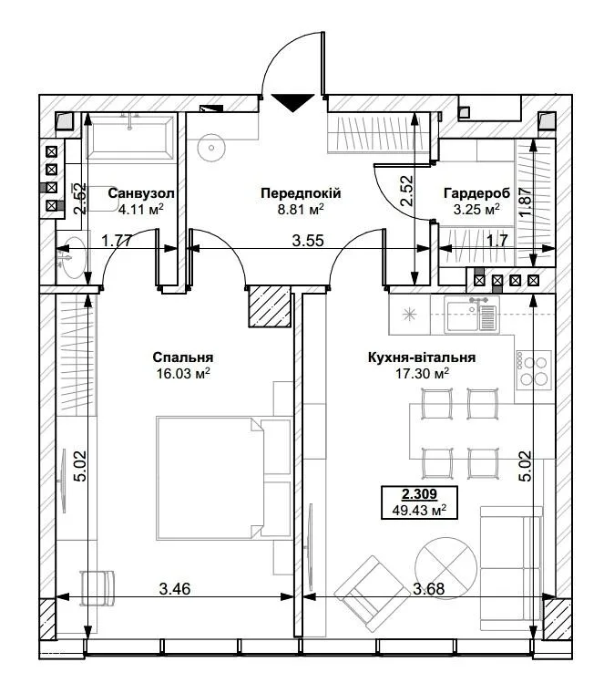 1-комнатная квартира, 49 м², вул. Героїв 72-ї Бригади, 5, Белая Церковь — фото 1