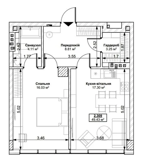 1-комнатная квартира, 49 м², вул. Героїв 72-ї Бригади, 5, Белая Церковь