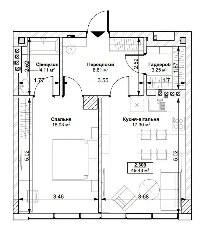 ЖК Park Residence — 49.4 м²