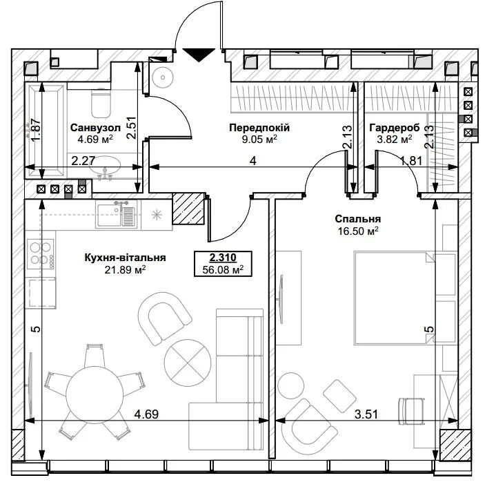 1-кімнатна квартира, 56 м², вул. Героїв 72-ї Бригади, 5, Біла Церква — фото 1