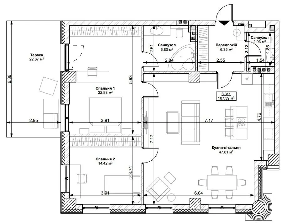 ЖК Park Residence — 107.4 м²